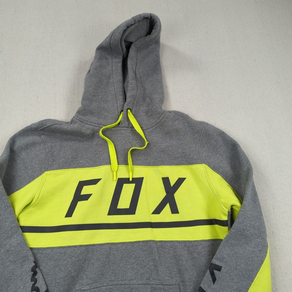 Fox Racing Hoodie Mens  Small Grey Yellow Activewear Pull Over‎ - Picture 2 of 13